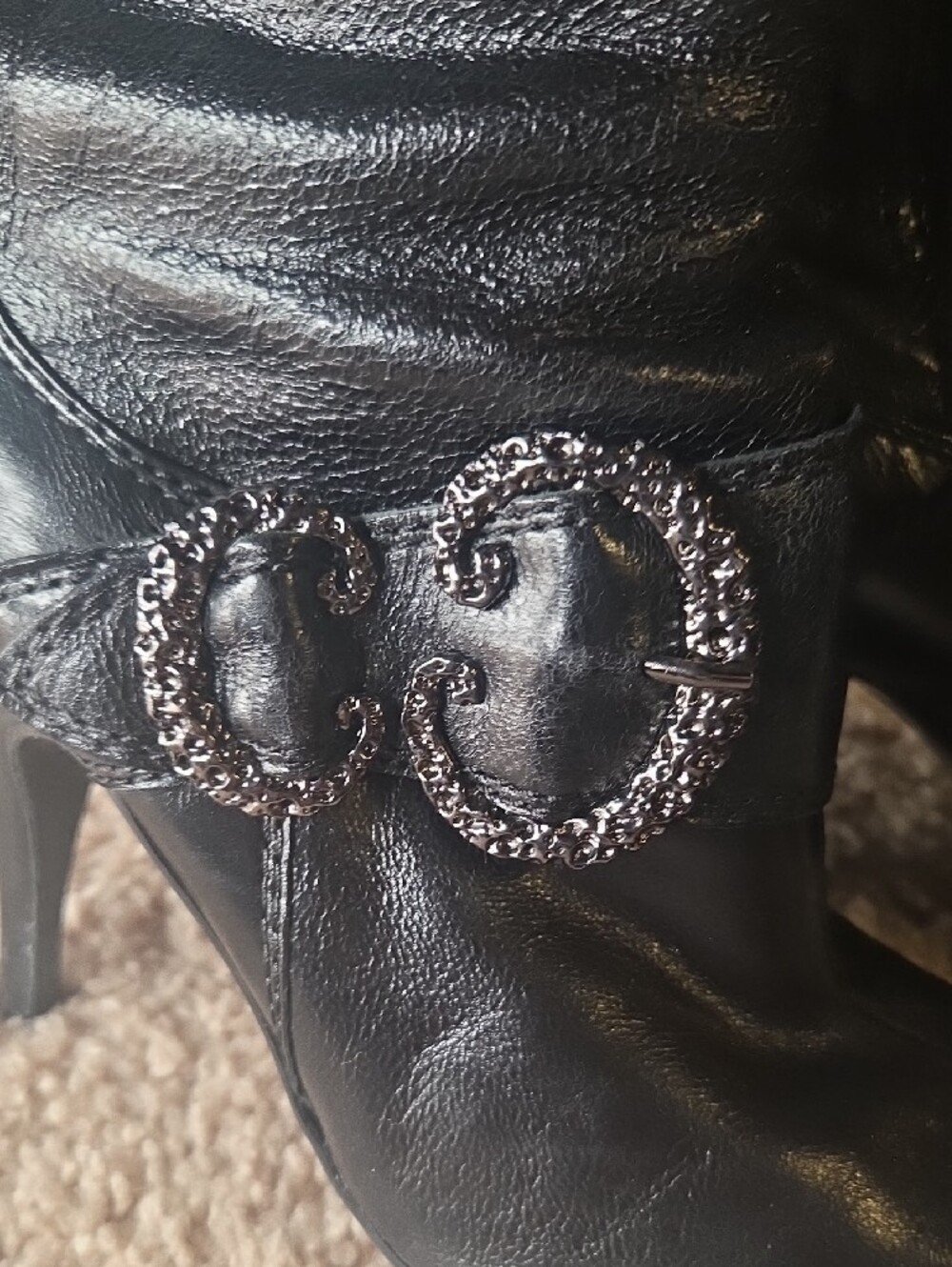 Nine West Black Leather Pointed-Toe Knee Boots with Buckle - Picture 6 of 8